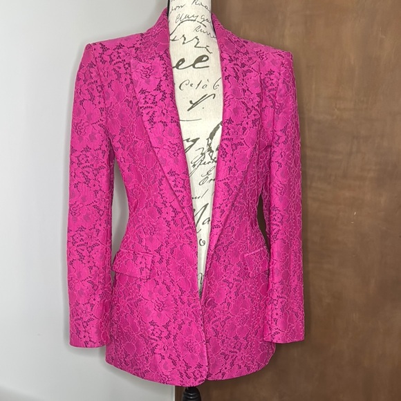 ZARA Tailored Lace Floral Blazer | Fuchsia | M - Picture 2 of 15